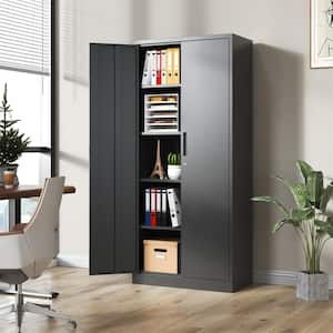 Black 72 in. H Metal Office Storage Cabinet Steel Locking Cabinet with Doors and 4 Adjustable Shelves