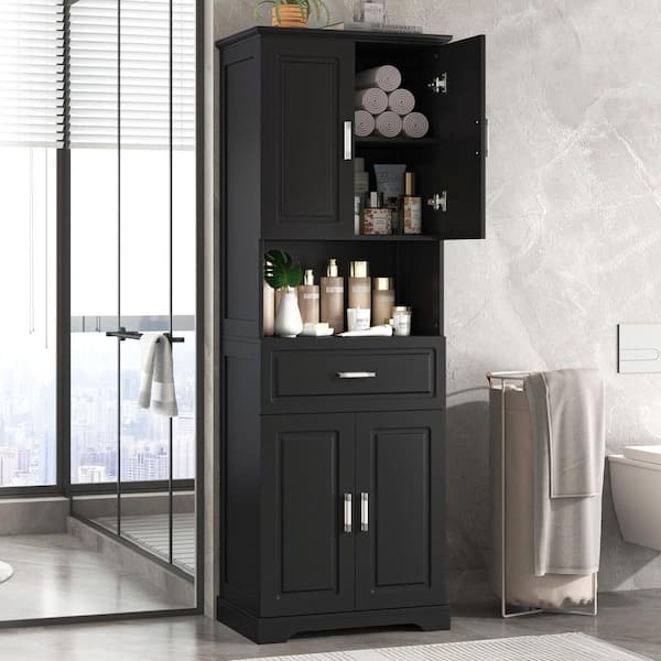 XUJMK 25 in. W x 16 in. D x 71 in. H Black Linen Cabinet, Tall
