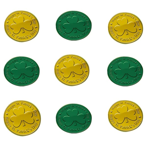 Photo 1 of 1.5 in. St. Patrick's Day Green and Gold Plastic Coins Table Scatter (100-Count, 2-Pack)