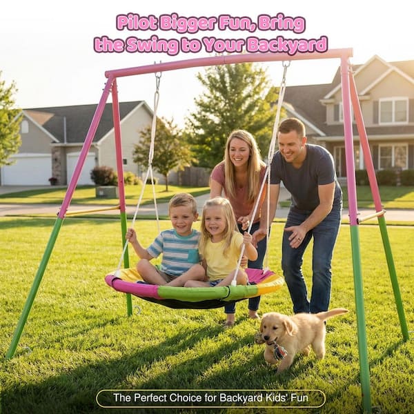 Siavonce Flying Saucer Swing Set with Heavy Duty A-Frame Metal