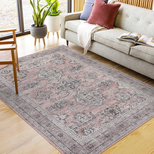 Oriental Home Decor Rug Soft Foldable Indoor Rug Machine Washable Pink 8 ft. x 10 ft. Area Rug