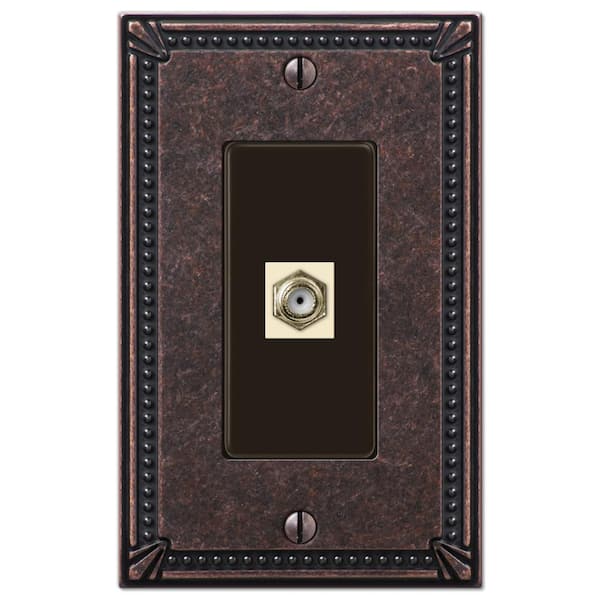 AMERELLE Imperial Bead 1 Gang Coax Metal Wall Plate - Tumbled Aged Bronze