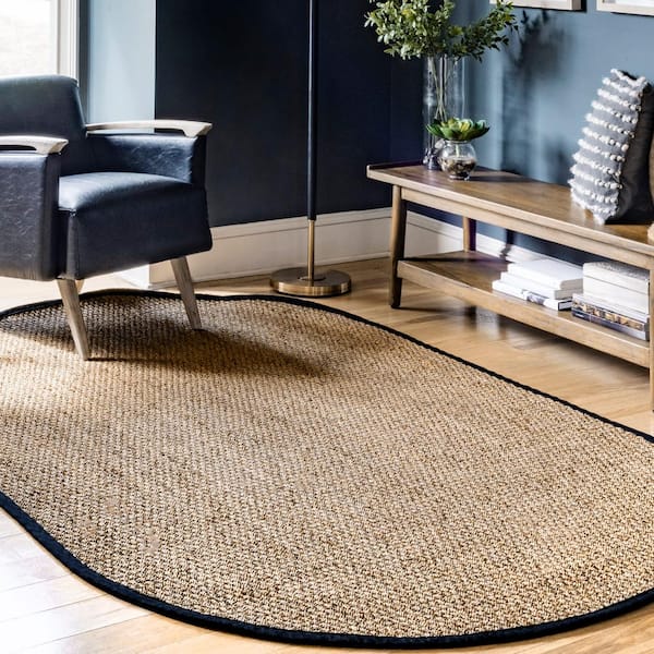 Elijah Seagrass with Border Black 6 ft. Round Rug