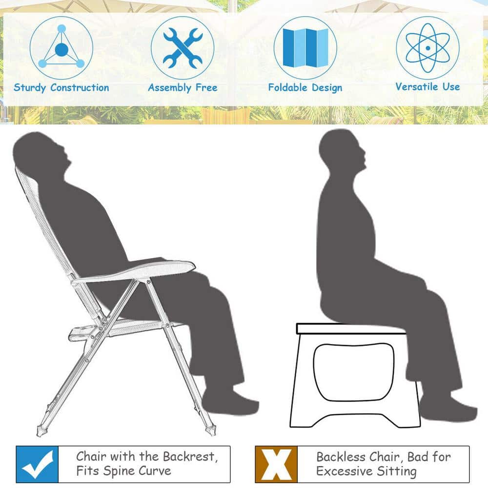 Black Adjustable Steel Frame Outdoor Folding Chairs, Set of 4