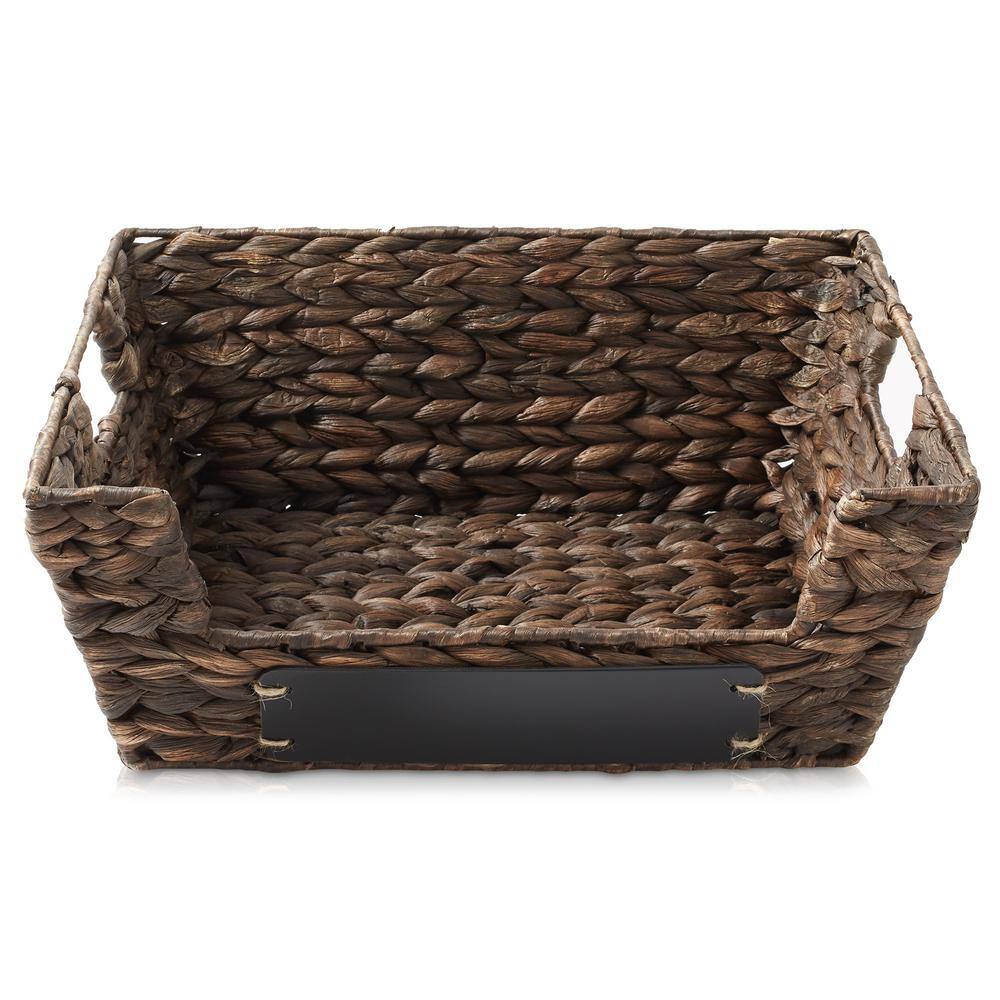Espresso Water Hyacinth Rectangular Storage Baskets with Chalkboard Labels
