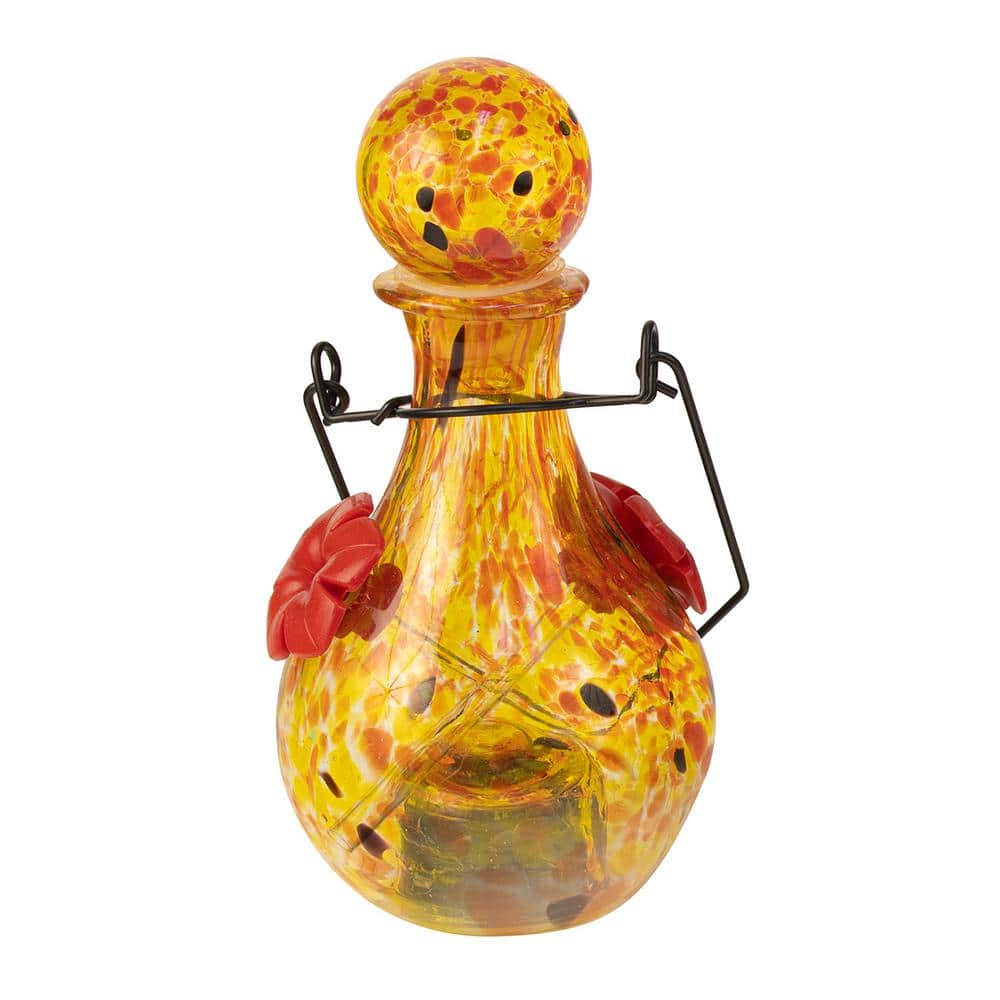 Solar-Powered Hand-Blown Glass Hanging Hummingbird Feeder