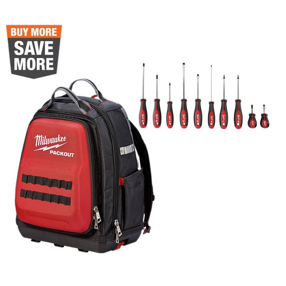 Milwaukee 15 in. PACKOUT Tool Backpack with Screwdriver Set (11Piece) 4822830148222710
