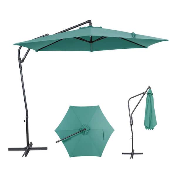 10 ft. Offset Patio Umbrella, Manual Tilt, 360° Crank, Vented, Wind-Resistant for Market (Skyblue)