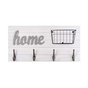 24 in. MDF "Home" Wall Plaque with Hooks and Basket