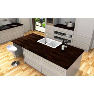 Solid Acacia 4.9 ft. L x 39.4 in. D x 1.6 in. T, Butcher Block Island Countertop, Brown