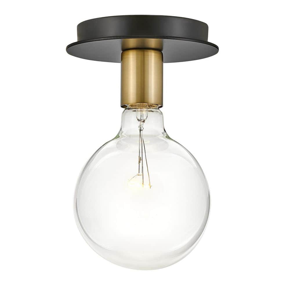 Lacquered Brass and Black Mid-Century Modern Flush Mount Light