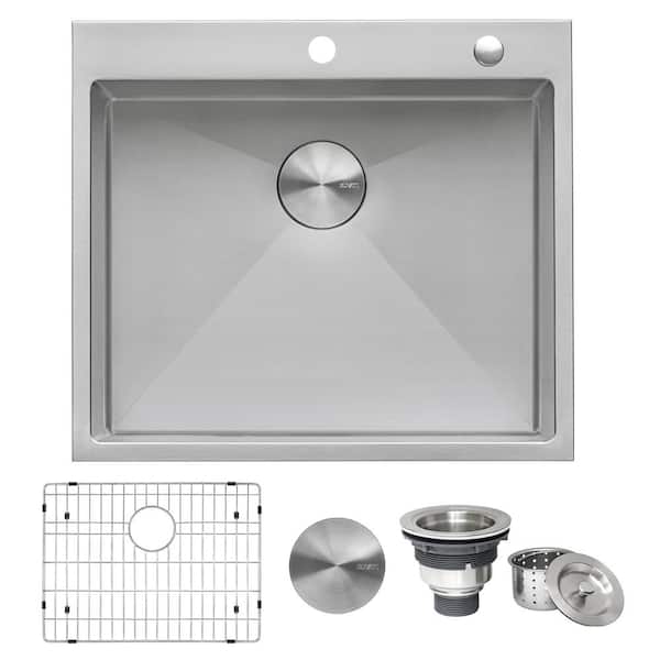 Tirana Pro 21 in. Drop-in Topmount Single Bowl 16-Gauge Stainless Steel Kitchen Sink with Rounded Corners and 2 Holes