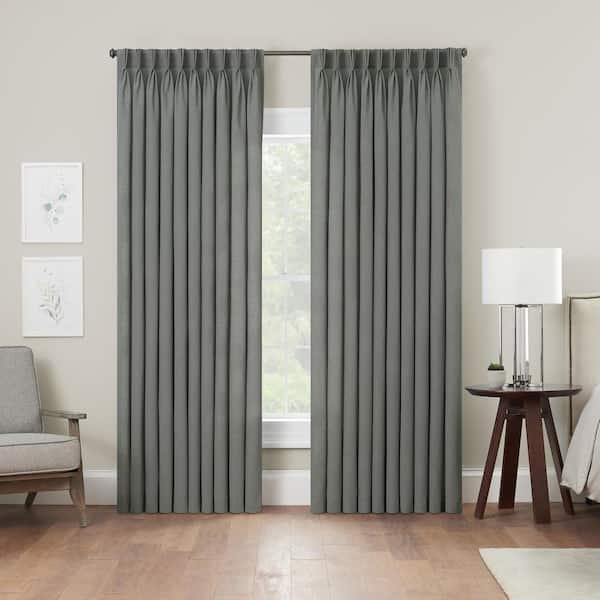 Waverly Serendipity Grey Solid Polyester 50 in. W x 84 in. L Light Filtering Single Pinch Pleat Back Tab Curtain Panel