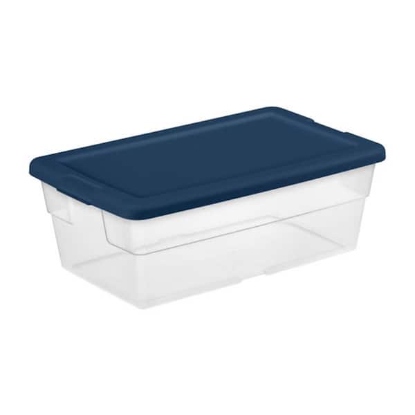 Stackable 6 Qt Storage Box Container, Clear, Marine Blue Lid, 5 Pack