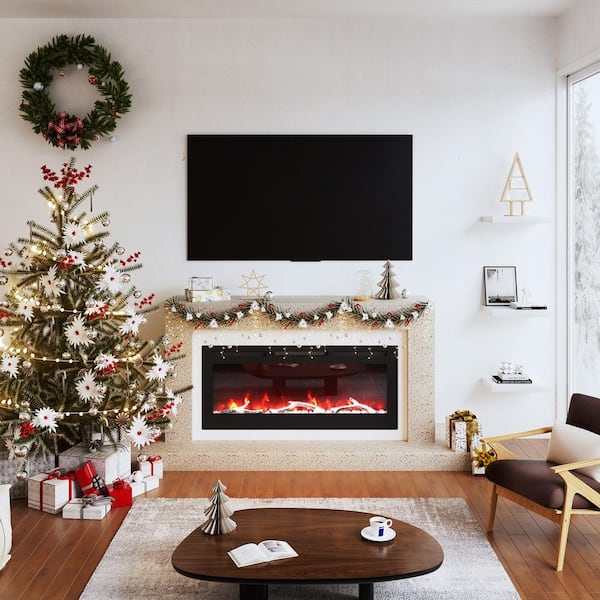 Clihome 42 in. 1500W Wall Mounted Installation Electric Fireplace in Black with Multicolor Flame