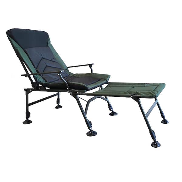 Camping Lounge Chair with Detachable Footrest, Portable Folding Reclining Camping Chair with Adjustable Backrest, Green