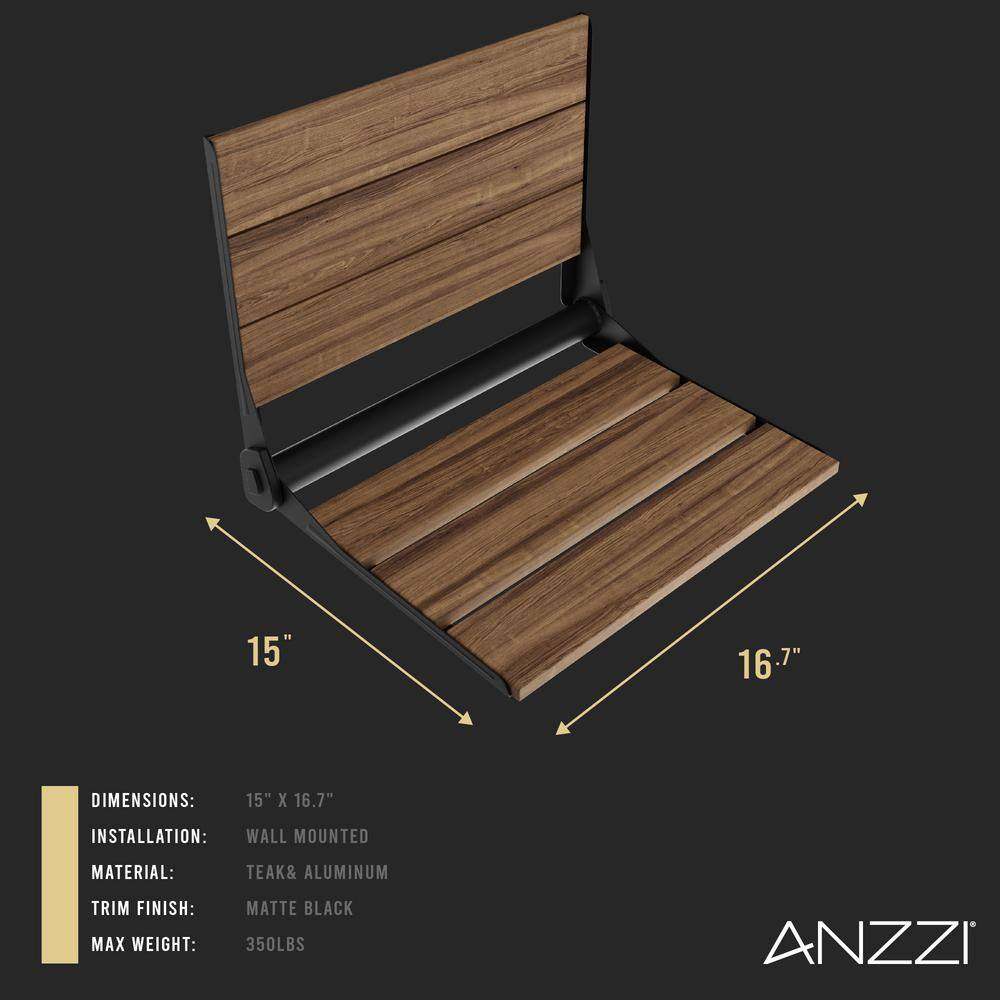 Matte Black Teak Wall Mounted Folding Shower Seat