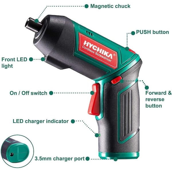 Cordless Screwdriver With Pivoting Handle, Usb Charger And 2 Hex Shank Bits
