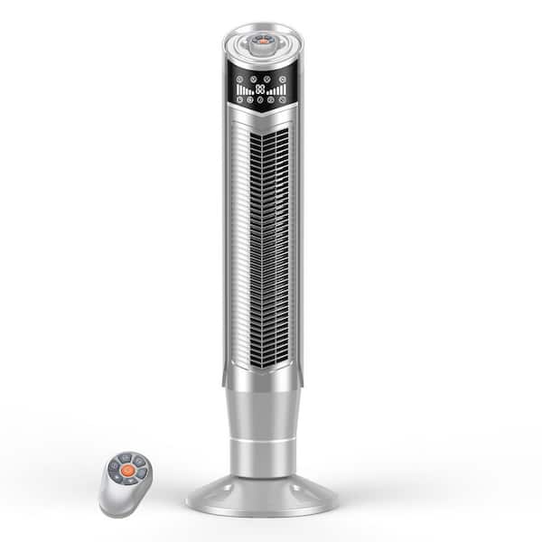 High Velocity 39.37 in. 8 speeds 360° Oscillating Tower Fan with LED display and Remote Control in Silver