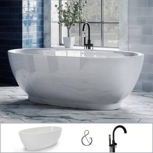 W-I-D-E Series Grandby 65 in. Acrylic Oval Freestanding Tub in White, Floor-Mount Single-Post Faucet in Matte Black