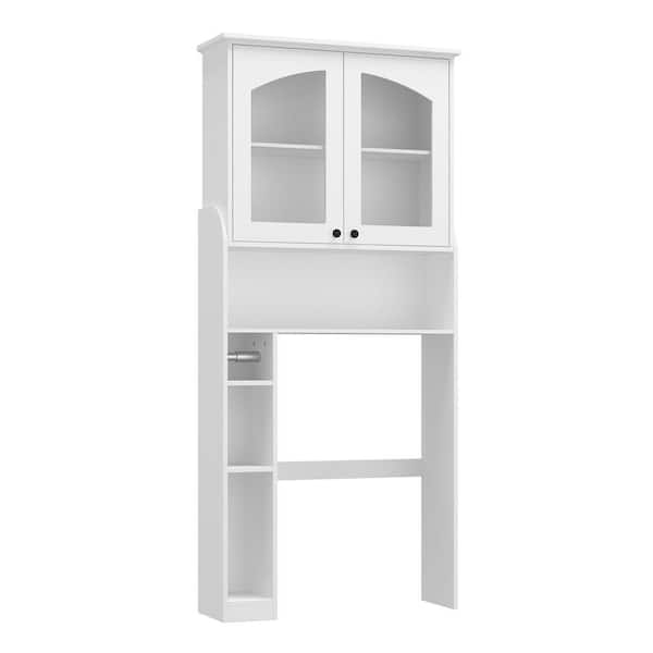 32.2 in. W x 71.9 in. H x 9.8 in. D White Over The Toilet Storage Bathroom Space Saver with Doors Cabinet, Open Shelves