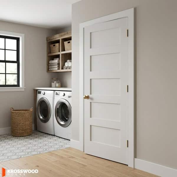 Krosswood Doors 24 in. x 80 in. Shaker 5-Panel Primed Right-Hand