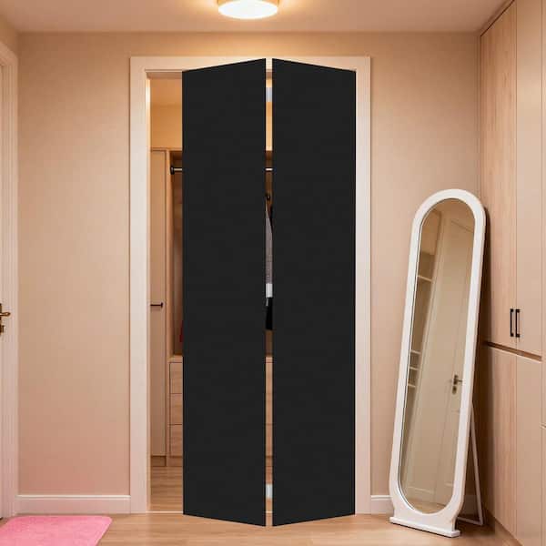 Modern flat panel 28 in. x 79 in. Solid Core Black Finished Vinyl