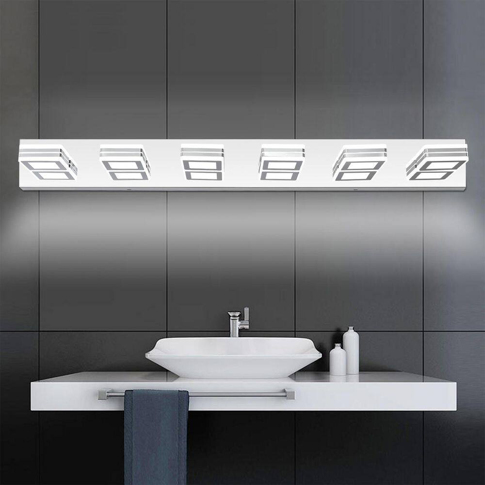39 in. Modern 6-Light Chrome LED Vanity Light Over Mirror Bath Wall Lighting Fixtures with Square Acrylic Lampshades price history on PriceWatchPro