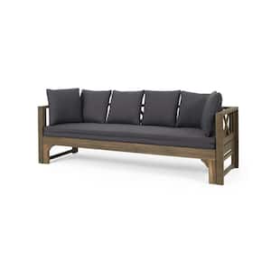 Reyes Gray Wood Outdoor Day Bed with Dark Gray Cushions