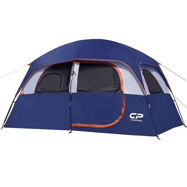 Sudzendf 11 ft. x 7 ft. 6-Person Easy Up Camping Dome Tent Ground Pegs and Stability Poles, Sun Shelter Blue