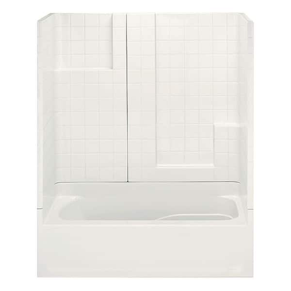 Aquatic Remodeline Smooth Tile 60 in. x 30 in. x 72 in. 3-Piece Bath and Shower Kit with Right Drain in Bone