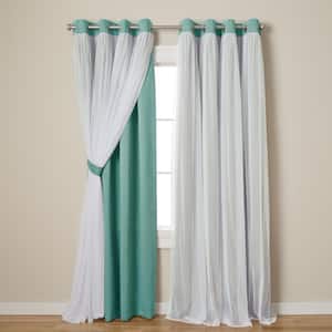 Talia Turquoise Solid Lined Room Darkening Grommet Top Curtain, 52 in. W x 120 in. L (Set of 2)