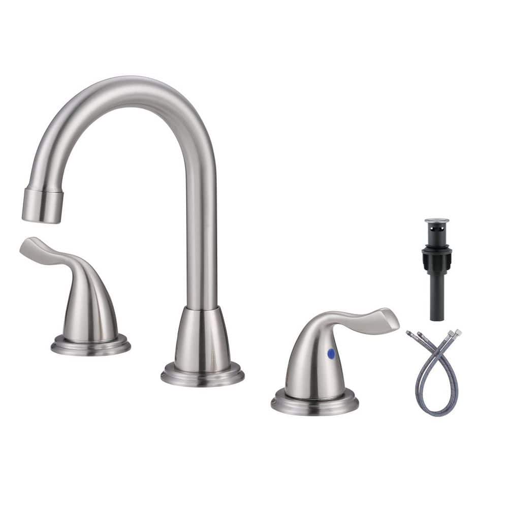 Brushed Nickel 8-Inch Widespread Double Handle Bathroom Faucet