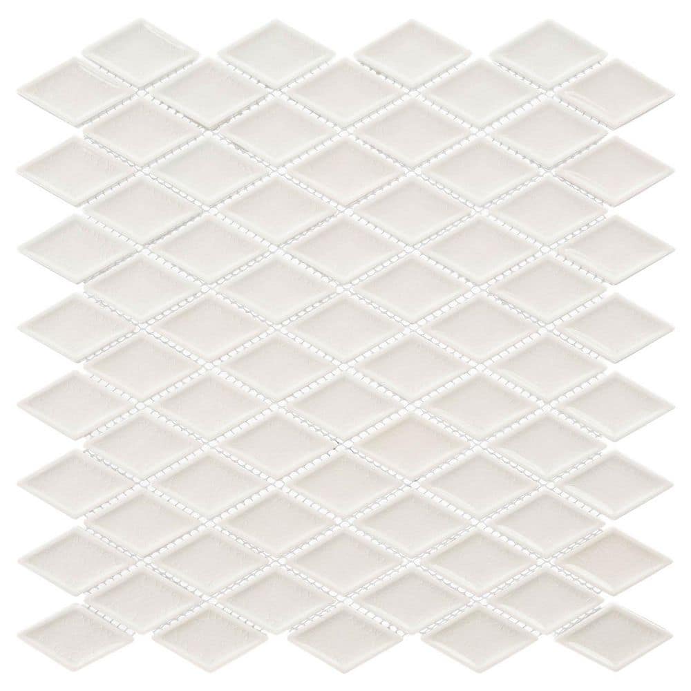 Auvene Vilo White 11 in. x 12 in. Diamond Upcycled Polished Glass Mosaic Wa