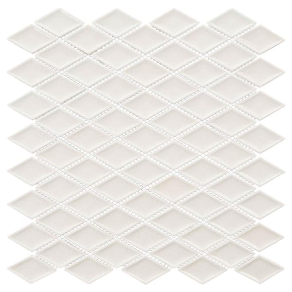 ANDOVA Auvene Vilo White 12 in. x 11 in. Diamond Upcycled Polished Glass Mosaic Wall Tile Sample