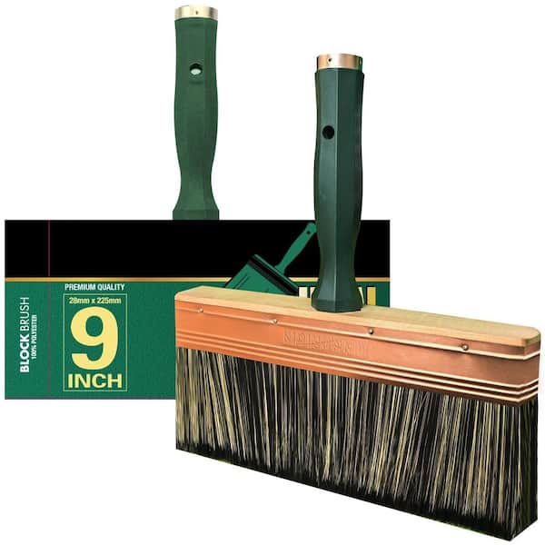 9 in. Masonry Brushes, Quick Deck Brush with Threaded Handle for Extension Use (1-Pack)