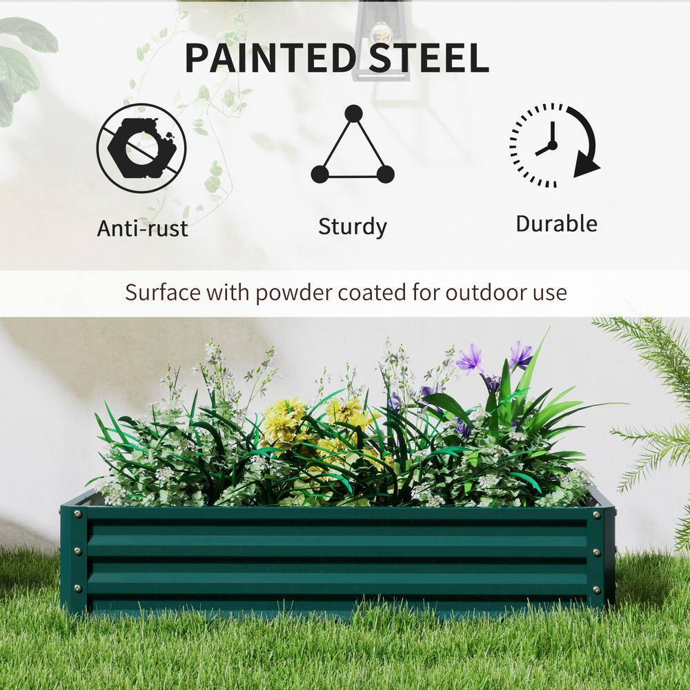 Green Galvanized Steel Raised Garden Bed Planter, 47.25" x 23.5" x 12"
