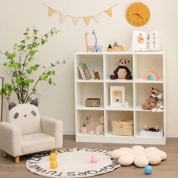 Kids Toy Storage Organizer 13 in. Wide white 9-Cube Kids Bookcase for Books Toys Ornaments