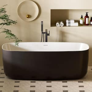59 in. x 28.34 in. Freestanding Acrylic Flatbottom Soaking Bathtub with Center Drain and Overflow in Matte Gray