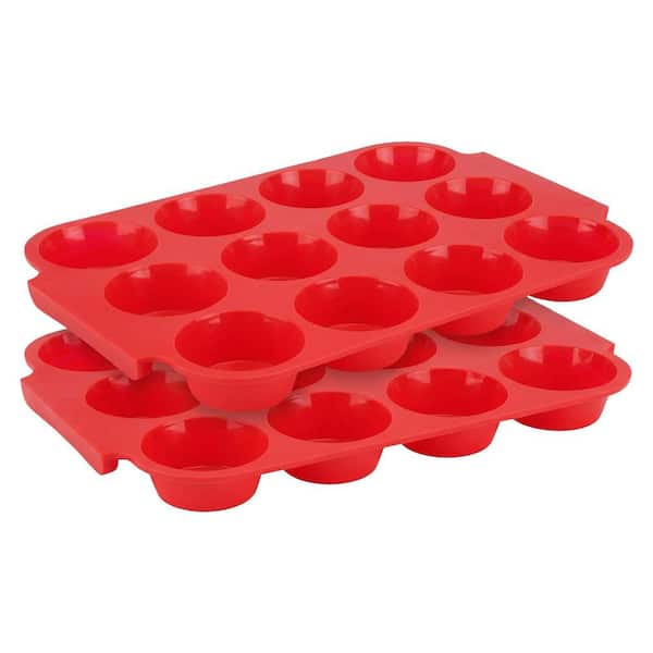 2-Pack Standard 12-Cup Rectangular Platinum Silicone Muffin Pan Nonstick Cupcake Baking Mold with Handles