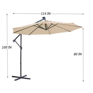 10 ft. Solar LED Patio Outdoor Umbrella Hanging Cantilever Umbrella in Tan with 32 LED Lights