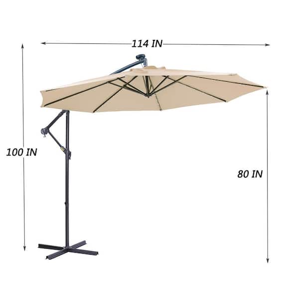 Unbranded 10 ft. Solar LED Patio Outdoor Umbrella Hanging Cantilever Umbrella in Tan with 32 LED Lights