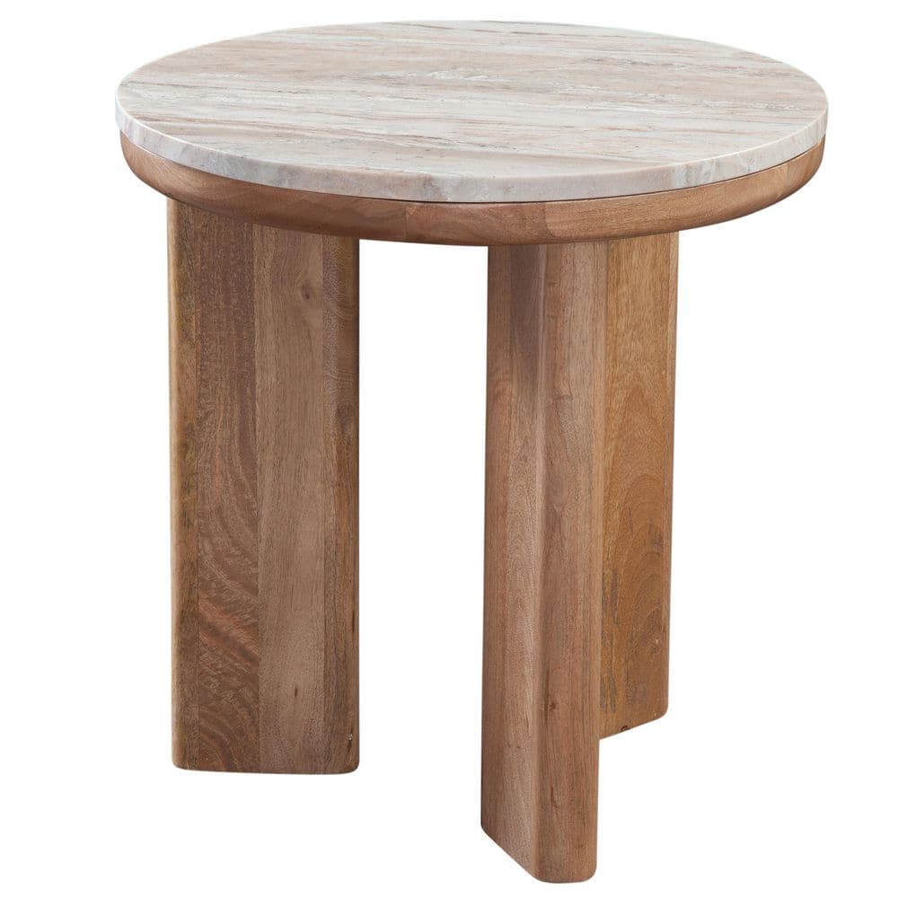 Sidney 22 in. Brown Marble Top Round End Table - thumbnail 3
