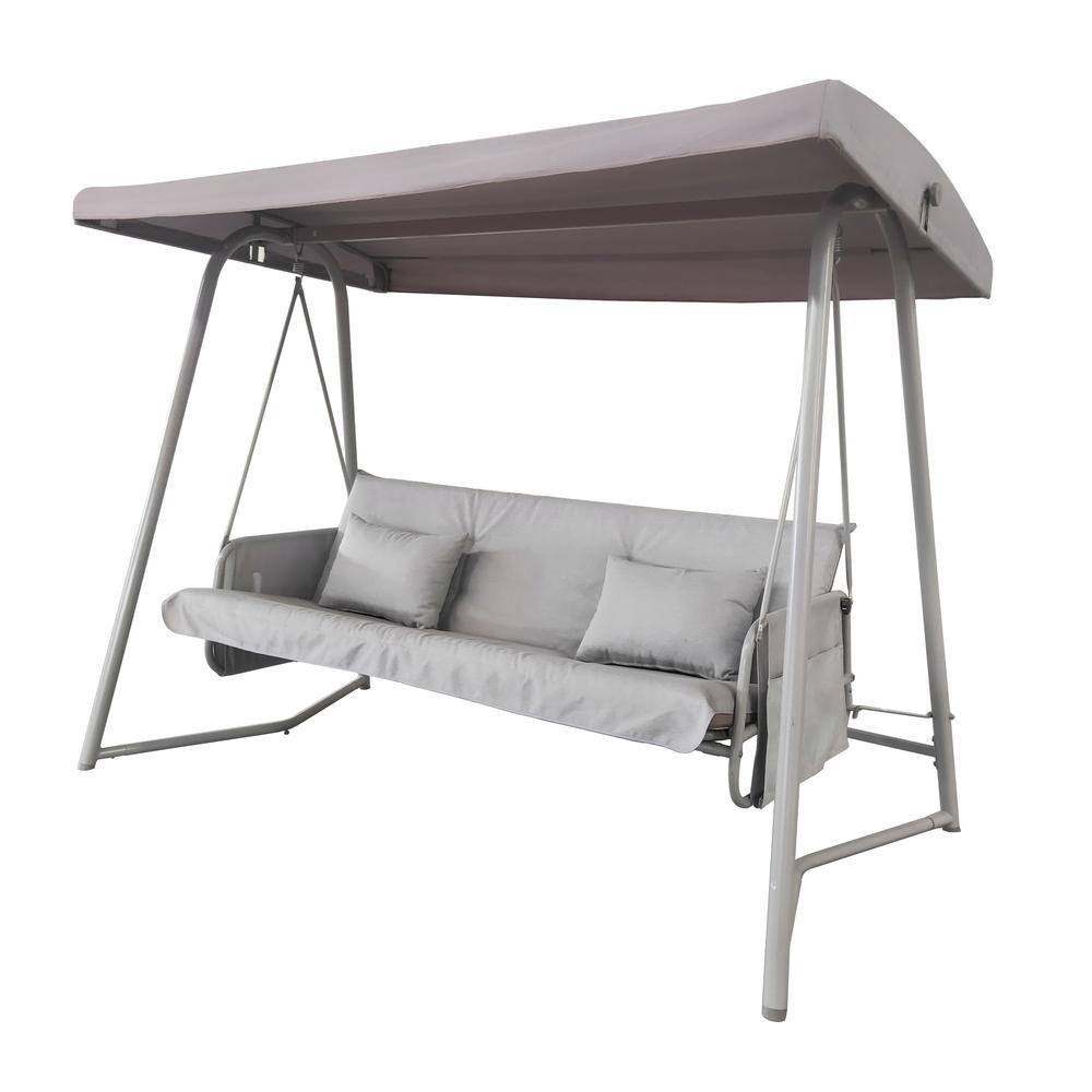 3-Person Metal Patio Swing with Adjustable Canopy, Outdoor Patio Swing Chair Swing bed with Cushion in Champagne Color price history on PriceWatchPro
