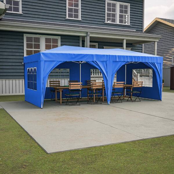 【ept】BONITO (OFF WHITE/BLUE) R6246 Outdoor Metal 10 ft. x 20 ft. Pop Up Canopy Tent with 6