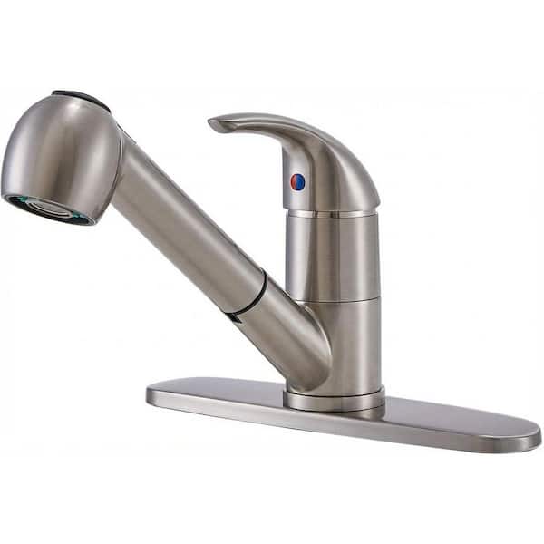 Brushed Nickel 6.7 in. H Pull Out Sprayer Kitchen Faucet with Deckplate Low Profile Stainless Steel Single Handle