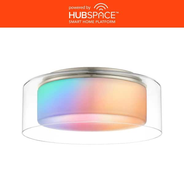 Denning 13 in. Industrial Brushed Nickel Integrated LED Smart Home Flush Mount for Kitchens Powered By Hubspace