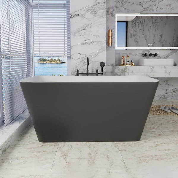 INSTER MUSE 47 in. Acrylic Rectangle Flatbottom Freestanding Non-Whirlpool Soaking Bathtub No Seat Version in Gray