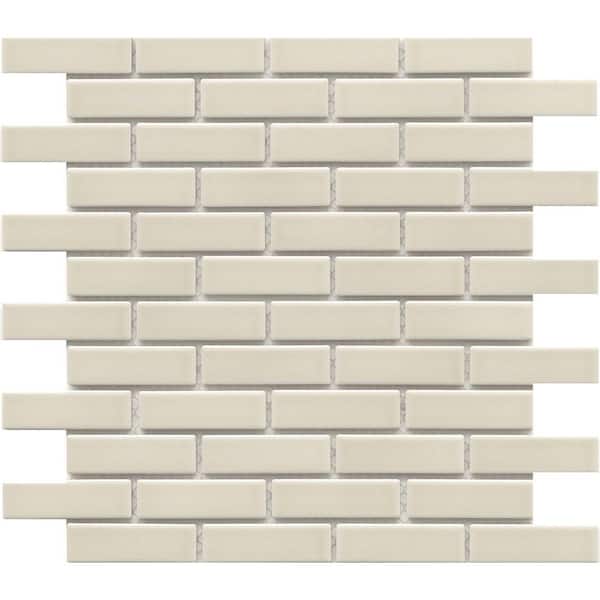Savvy Oat 11 in. x 12 in. Rectangular, Offset Glossy Porcelain Mosaic Floor and Wall Tile (0.974 sq. ft./Case, 1 pc)