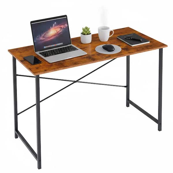 WONDER COMFORT 40 in. Rectangular Rustic Brown Computer Desk Home Office Writing Desk with X-Shaped Metal Frame